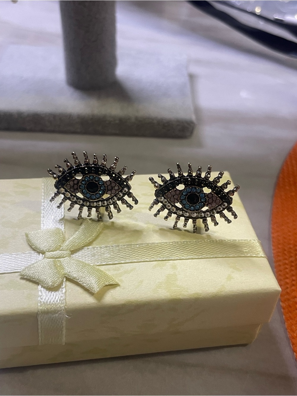 Evil Eye Pave Crystal Stud Earrings - Blue and Black